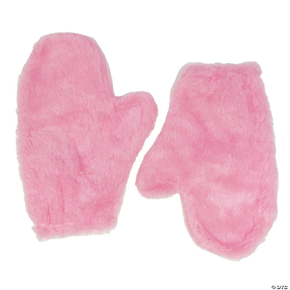 ADULT PINK EASTER BUNNY RABBIT PLUSH MITTS GLOVES COSTUME ACCESSORY
